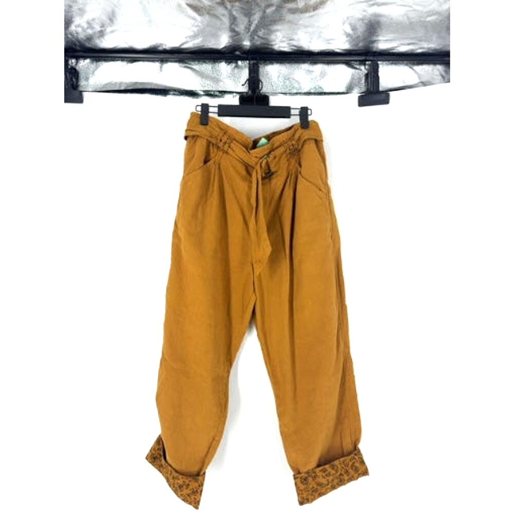 Yellow anthropologie paisley cuff pants, M
